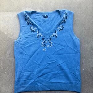 Escada Womens Sleeveless Knit Tank Sweater MED Cross-stitch Beaded Y2K 90s crown